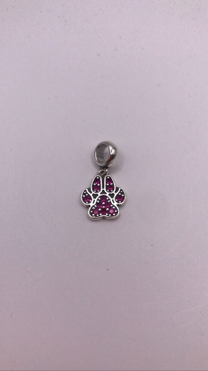Berloque prata pata de zircônia pink