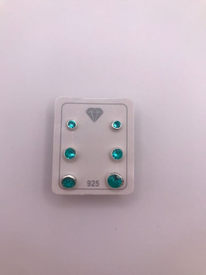 Brinco trio prata pedra de zircônia azul